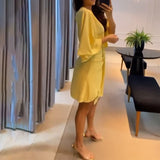 runhufu Summer New Women's Fashion V-Neck Simple Irregular Dress