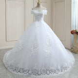 2025 New Word Shoulder Slim Slim Tug Tail Wedding Dress Large Code Simple Wedding Dress