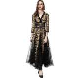 runhufu V-Neck Seven-Sleeve Embroidered Mesh Dress Dress Spring And Summer Women's New 2024