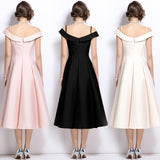runhufu Temperament Gold And White Shoulder Sling Dress Female Senior Feeling Princess Waist Dress