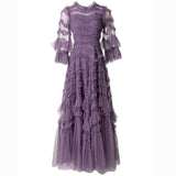 runhufu Point Lotle Side Trumpet Horn Sleeve Princess Wind Dark Purple Long Dress Dress Dress Stand Spring And Summer Women New 2025