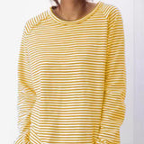 runhufu New Casual Women's Loose Collar With Shoulder Long Sleeve Top Striped Prints Of Shawl