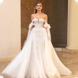 Wedding Dress 2025 Summer New One-Word Wedding Dress Skirt Disassembly Lace Tail Wedding Dress