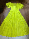 runhufu Niche 2024 Summer Wind V Collar Bubble Sleeves Short Sleeve Splicing Folds To Collect Waist Pink Dress Dress