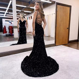 runhufu Ball Dress Body-Bagged Fishtail Small Tail Evening Dress Fine Shoulder-Band V-Neck Party Dress