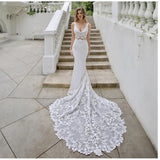 Wedding Dress 2025 Summer New Deep-Collar Hollow Fishtail Soluble Lace Drag Wedding Dress