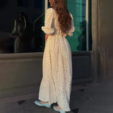 runhufu Women's Summer V-Neck Lantern Half-Sleeved High-Waisted Temperament Splicing Dress