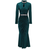 runhufu Industry Nails Sexy Hollow Long-Sleeved Fishtail Princess Dress Dress Women's Spring And Summer New 2024