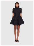 runhufu Fluffy Miniskirt 2024 Early Spring Collar Short Sleeve With Belt Water-Soluble Lace Dress Skirt