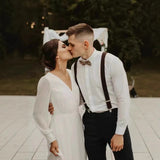 Simple A Series Chiffon Wedding Dress V Collar Elegant Wedding Dress Simple Travel Shot Yarn Summer