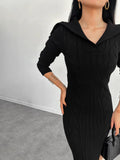 runhufu Fashion Knitted Solid Color In Autumn 2024 V-Neck Bag Hip Dress