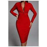 runhufu Deep V-Neck Fashion Trendy Long Sleeve Banded Dress With High-End Banquet Evening Dress