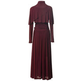 runhufu Sleeves Folded Waist Wine Red Elastic Knitted Princess Style Dress Station Spring And Summer Women New 2025