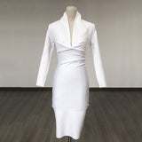 runhufu Deep V-Neck Fashion Trendy Long Sleeve Banded Dress With High-End Banquet Evening Dress