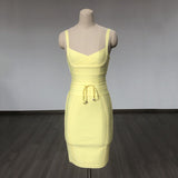 runhufu Women's Bandage Dress New Multi-Color V-Neck Sling Fashion Belt Tight Bandage Skirt