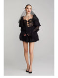 runhufu Summer New French Design Hollow Short Romantic Lace Splicing Princess Dress
