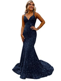 runhufu Ball Dress Body-Bagged Fishtail Small Tail Evening Dress Fine Shoulder-Band V-Neck Party Dress