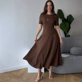 runhufu 2025 New Solid Color Collar Short Sleeve Zipper Casual Commuter Dress