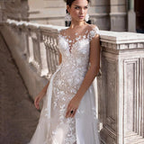 Drag-Tailed Lace Wedding Dress 2025 New Dream Round Collar Thin Fish White Bride Drag Tail Wedding Dress Two-Wearing Event Female