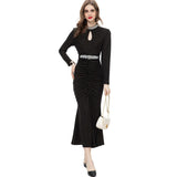 runhufu Industry Nails Sexy Hollow Long-Sleeved Fishtail Princess Dress Dress Women's Spring And Summer New 2024