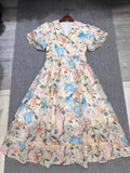 runhufu Dress 2025 Summer Seaside Vacation V Collar Bubble Sleeves Short Sleeve Splicing Big Swing Long Skirt Tide