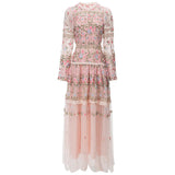 runhufu Industry Embroidery Lantern Sleeve Princess Powder Long Dress Dresses Autumn And Winter Women's New 2024