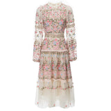 runhufu Industry Embroidery Lantern Long Sleeve Net Princess Wind Pink Dress Dress Autumn And Winter Women's New 2025
