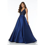 runhufu Dress Deep V-Neck Bare Back Sexy Tail Deep Blue Delicate Nail Bead Noble Dress Banquet Banquet Host Dress Dress