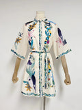runhufu Niche 2025 New Collar Short Sleeves Printed With Thin Dress Woman