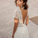 2025 White Super Fairy Beach Vacation Daily Dress Chiffon Lace Bare Back Light Wedding Dress Direct