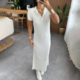 runhufu Fashion V-Neck Solid Color Comfortable Short Sleeve Dress For Fall 2024