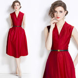 runhufu Women's Clothing 2024 New Famous Temperament Sister Light Familiar Air Cold Sense Of High-End Sleeveless V-Neck Dress