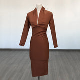 runhufu Deep V-Neck Fashion Trendy Long Sleeve Banded Dress With High-End Banquet Evening Dress
