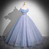 runhufu Shoulder Light Blue Vocal Art Exam Performance Dress Solo Fluffy Skirt Princess Adult Ceremony Presided Over The Annual Meeting Dress