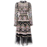 runhufu Industry Embroidery Lantern Long Sleeve Net Princess Wind Pink Dress Dress Autumn And Winter Women's New 2025
