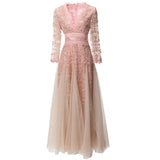 runhufu V-Neck Seven-Sleeve Embroidered Mesh Dress Dress Spring And Summer Women's New 2024