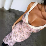 runhufu Fragmented V-Neck Folded Slings Slim Dress Woman 2024 Early Spring New Seaside Holiday Dress