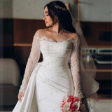 Light Wedding Lace Long Sleeves High-End Light Luxury Thin Bride Welcome Yarn Shoulder-Senior Wedding Banquet Evening Dress