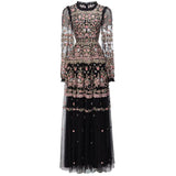runhufu Industry Embroidery Lantern Sleeve Princess Powder Long Dress Dresses Autumn And Winter Women's New 2024