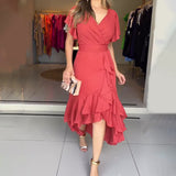 runhufu 2024 French V-Neck High-Rise Slim Slimy Sexy Fashion Dress