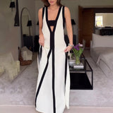 runhufu Women's Summer Sexy V-Neck Wide Shoulder Collsion Casual Dress