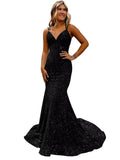 runhufu Ball Dress Body-Bagged Fishtail Small Tail Evening Dress Fine Shoulder-Band V-Neck Party Dress