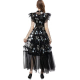 runhufu Industry Embroidery Round Collar Leaf Sleeve Net Dress Long Princess Dress Women's New Summer And Autumn 2025