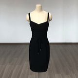 runhufu Women's Bandage Dress New Multi-Color V-Neck Sling Fashion Belt Tight Bandage Skirt