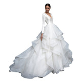 Hot Wedding Dress Long Sleeves Dragging High Waist Thin Wedding Dress French Yarn Main Yarn Depth V Sexy