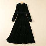 runhufu Hollow Embroidered Long-Sleeved Wine Red Velvet Princess Dress Dress Autumn And Winter Women's Dress New 2025