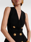 runhufu Xinling With A Small Fragrant Style V-Neck Suit Dress Sleeveless Vest Hepburn Style Small Black Dress