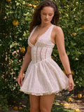 runhufu New High-End Sexy Perspective Hollow Sleeveless Dress High Waist Repair V-Neck A Dress Woman