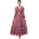 runhufu Industry Glide Sexy V-Neck Lotus Side Fluffy Long Dress Dress Dress Stand Women's Spring And Summer 2025