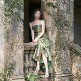 runhufu Dress New French Masquein Green Sling Dress Female Summer At-Aug Princess Birthday Dress